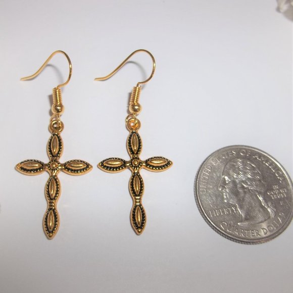 Cross Earrings, Cross Earring, Gold Cross Earrings, Gold Cross Earring Set C072 - Picture 2 of 8